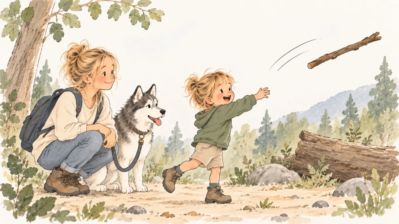 Gabriel lance un bâton pour exprimer l’ampleur de sa colère pendant une promenade avec sa mère et leur husky Shadow.